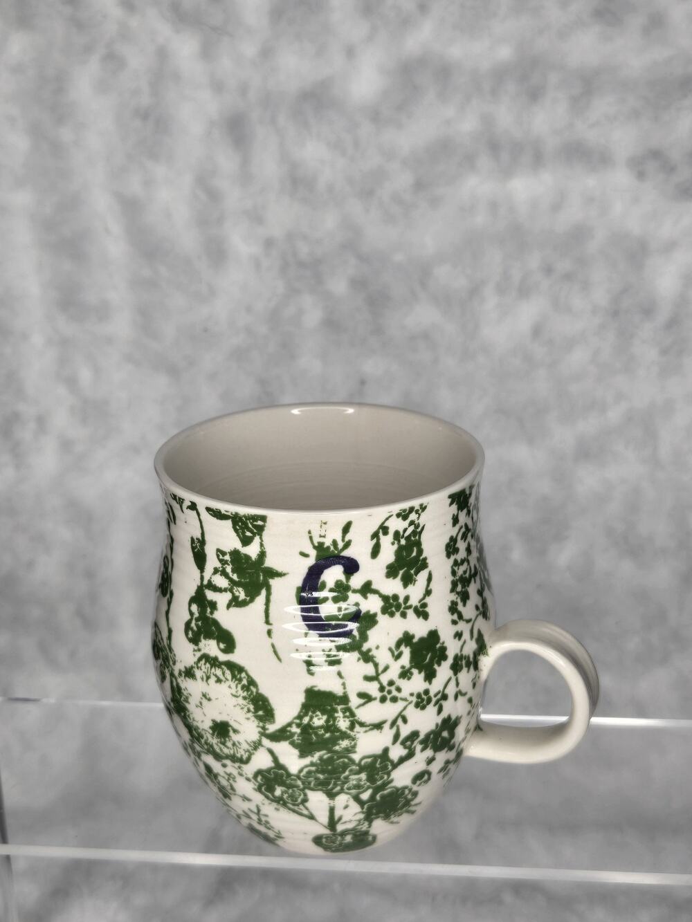 Anthropologie Homegrown Monogram Letter C Green Floral Coffee MUG Cup